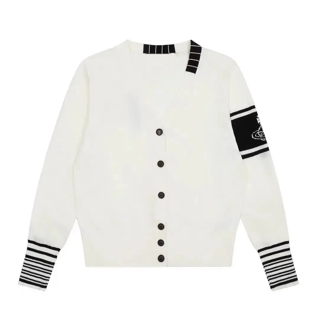 Женский жаккардовый кардиган с V-образным вырезом в полоску