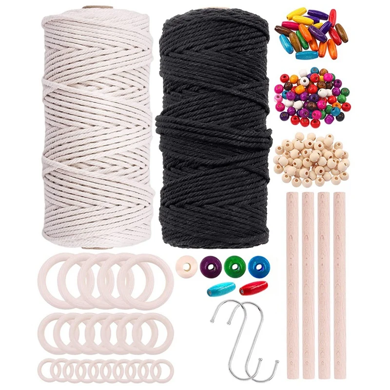 

Macrame Kit With 3Mm Macrame Cord,Wooden Beads And Wooden Rings And Wooden Stick For Wall Hanging,Plant Hangers,Crafts