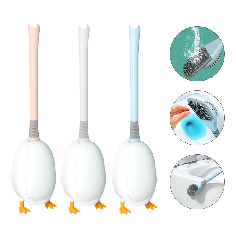 

Silicone Handle Bathroom Toilet Cleaning Brush Holder Duck Wall-mounted Floor-Standing Long Handled Bathroom Deep Cleaning