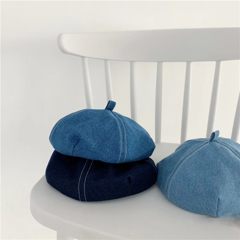 

Korean Style Baby Berets Fashion Denim Hat Simple Autumn Spring Kids Caps Artistic Boys Girls Headwear Children Bumpkin Hat