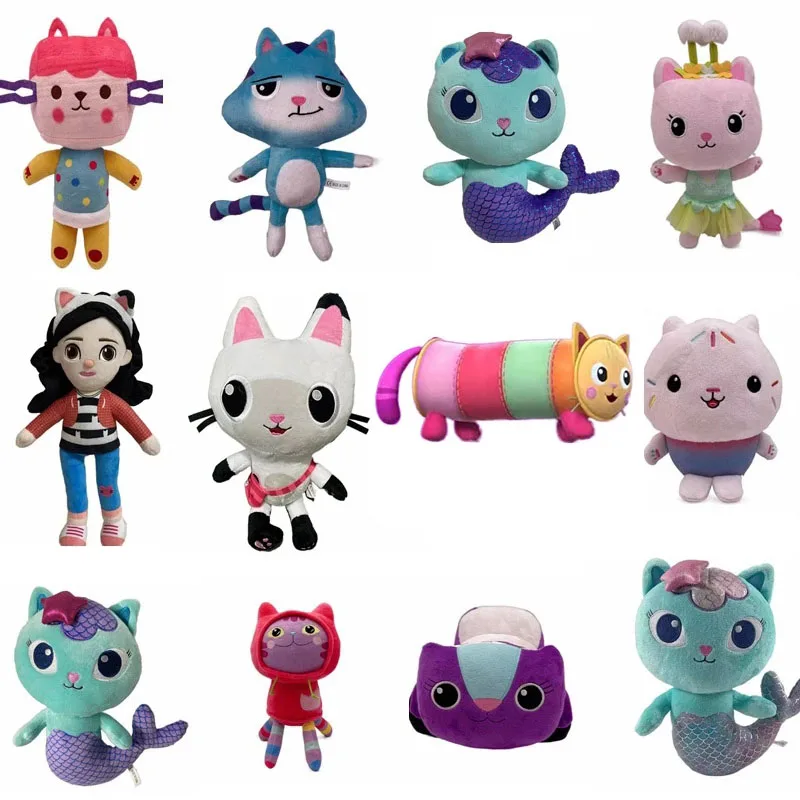 

New Gabby Dollhouse Plush Toy Mercat Cartoon Stuffed Animals Smiling Cat Car Cat Hug Gaby Girl Dolls Kids Birthday Gifts