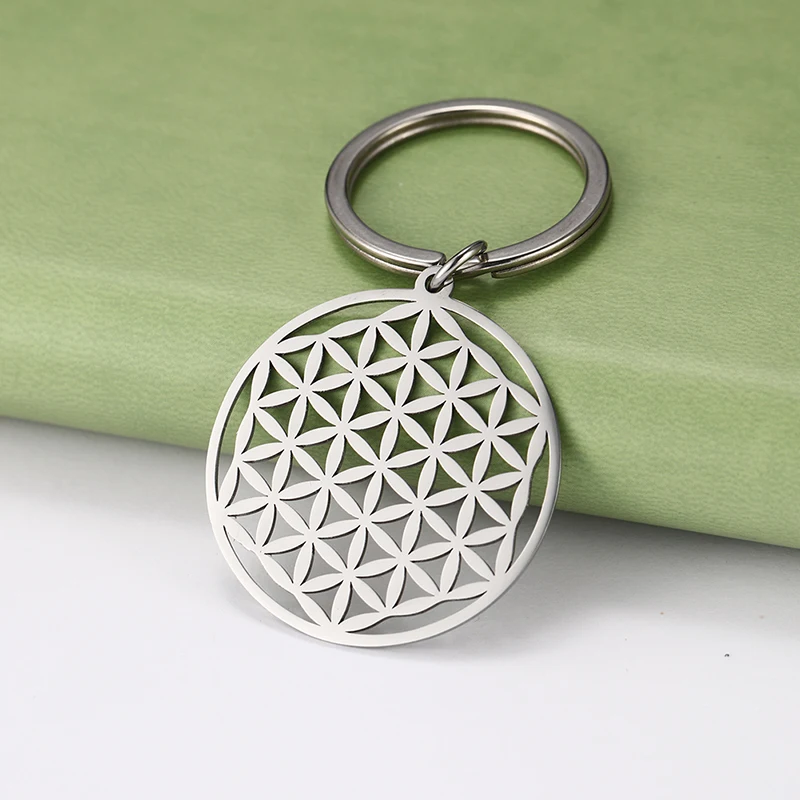 

Stainless Steel Keychain Hollow Flower of Life Pendant Personality Car Bag Keyring for Women Men Jewelry Birthday Amulet Gifts