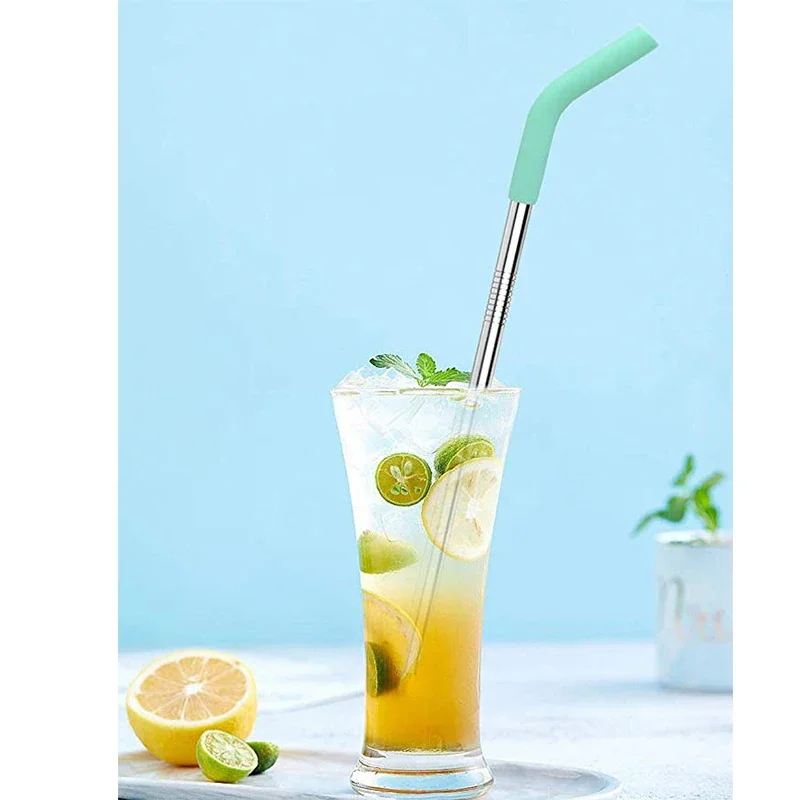 Многоразовый набор из 4 трубок нержавеющей стали с безопасным силиконовым гибким