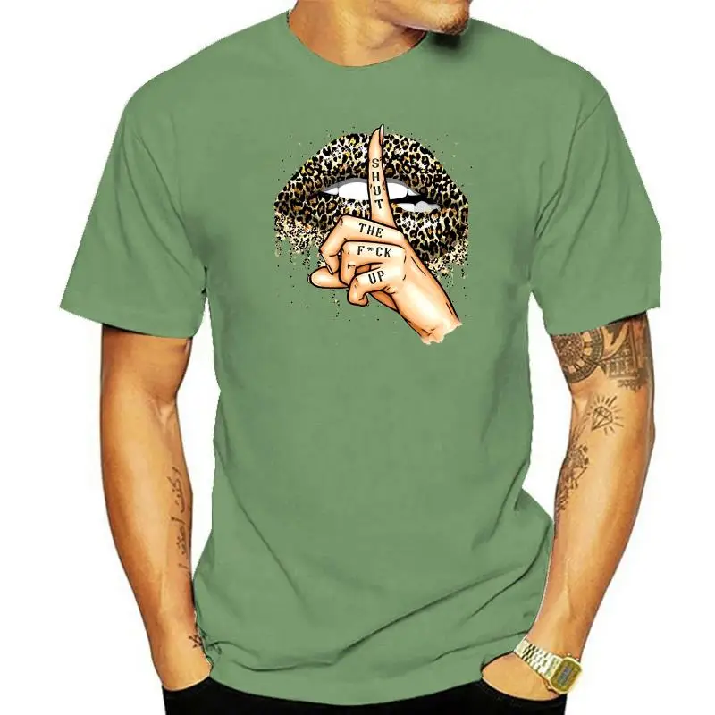 

Leopard Lips Shut The Fvck Up Ladies T-Shirt Cotton S-3Xl Summer Tee Shirt