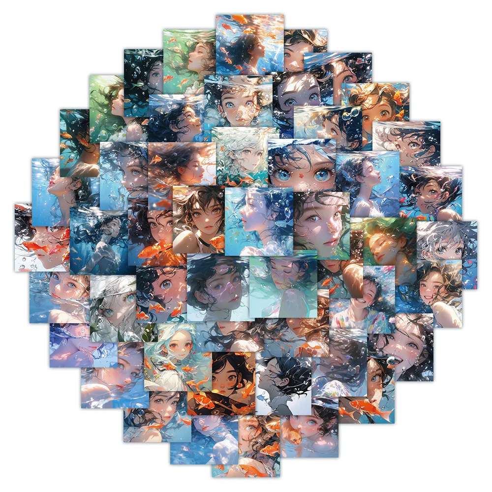 

63Pcs Anime Character Underwater Girl Head Graffiti Stickers for Kids Toy Luggage Laptop Gift Waterproof Sticker Wholesale