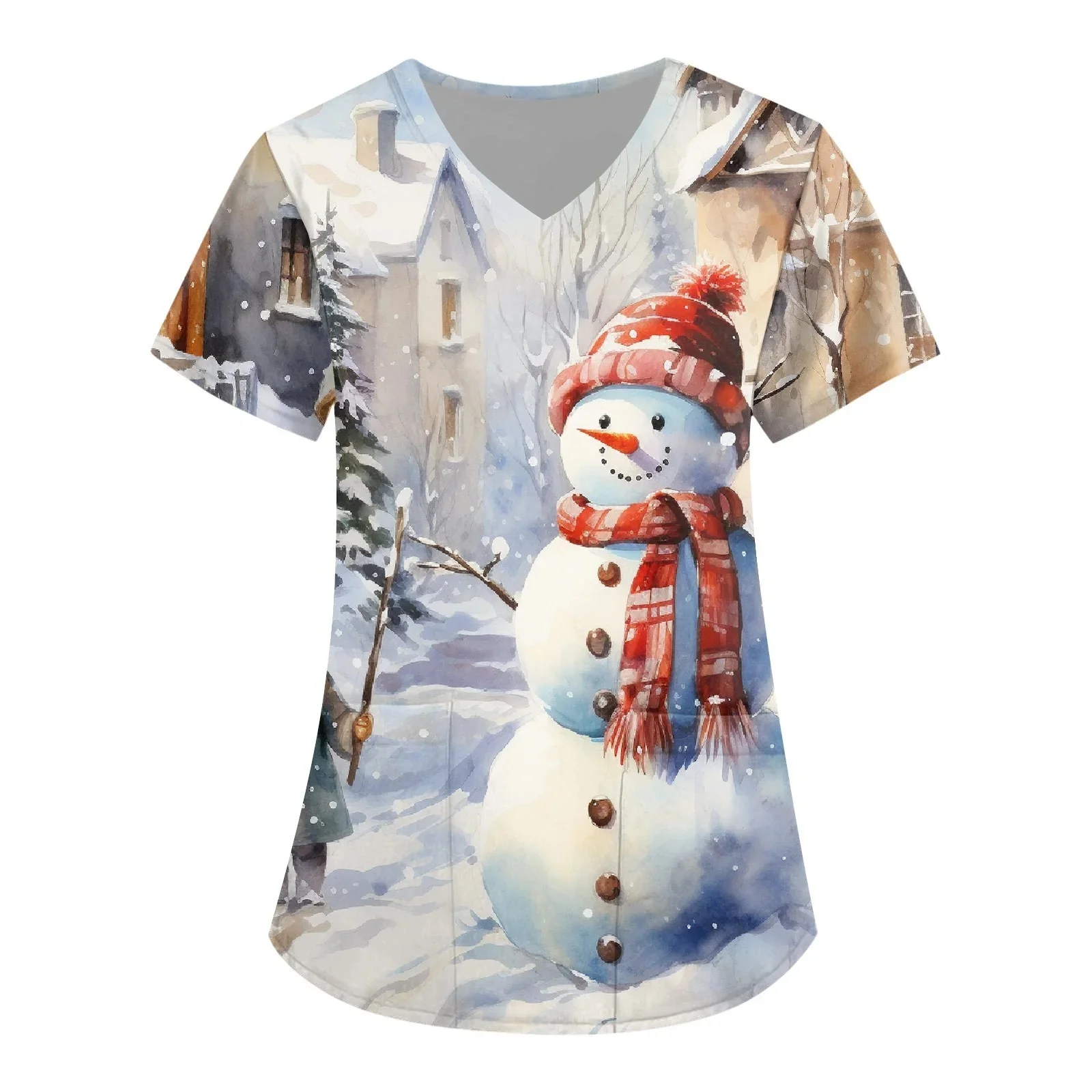 Женский рождественский костюм скраб-топ с рождественским принтом эластичный