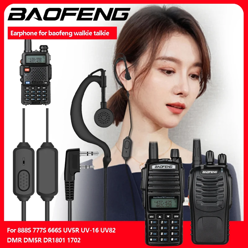 

2PIN Earpiece Headset Mic For Radio Security Walkie Talkie Feature High Quality Ear Hook Earbud Interphone For BAOFENG UV5R