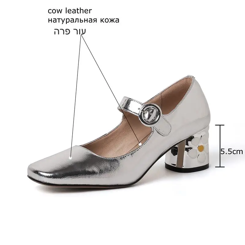 Natural Genuine Leather Women Heels Shoes Fashion Flower Designs Birthday Party Wedding Shoes Fashion High Heel Shoes