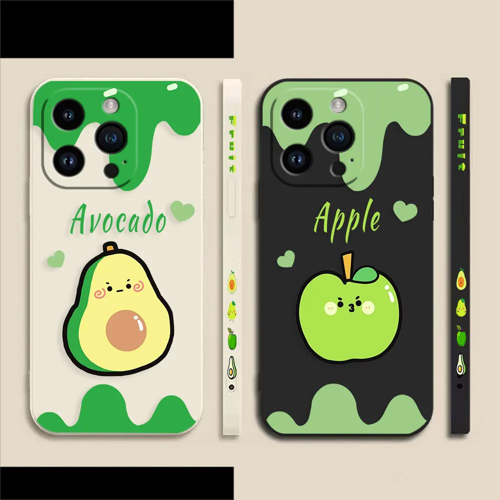 

Phone Case For iPhone 14 13 12 11 Pro XS Max Mini X XR SE 7 8 6 6S Plus Colour Liquid Case Funda Shell Cartoon Avocado Apple