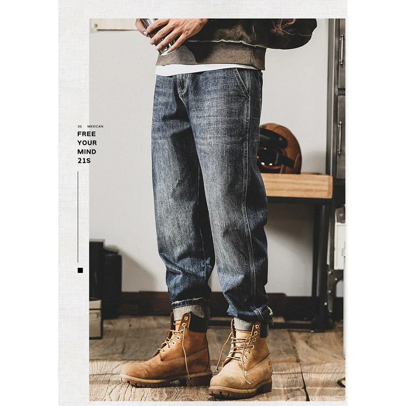 Streetwear Men 2022 New Pattern Vintage Recreational Blue Pants American Straight Cylinder Comfortable Loose Jeans Autumn Female