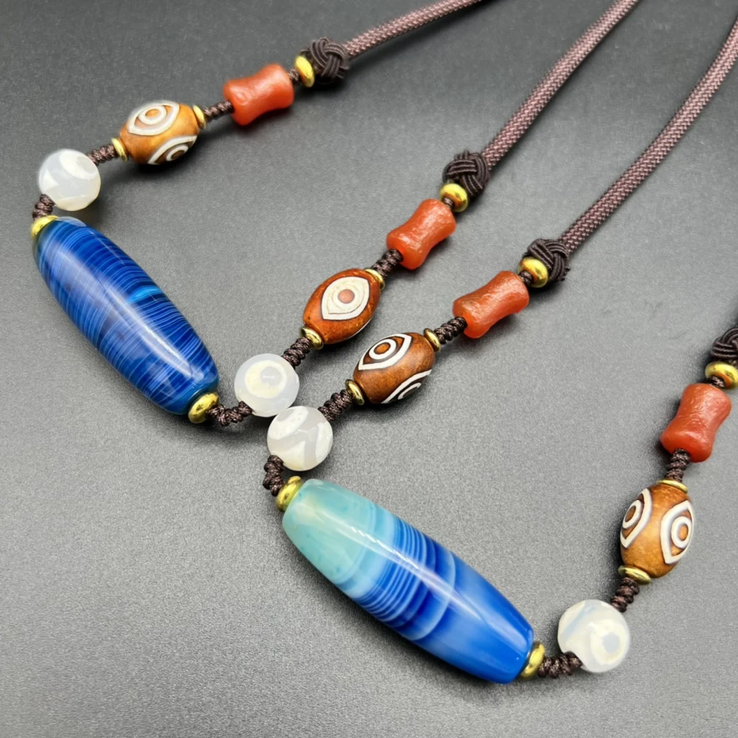 1pcs/lot natural boutique green blue flash silk agate agate God of wealth tiger tooth water hyacinth dzi bead collarbone chain