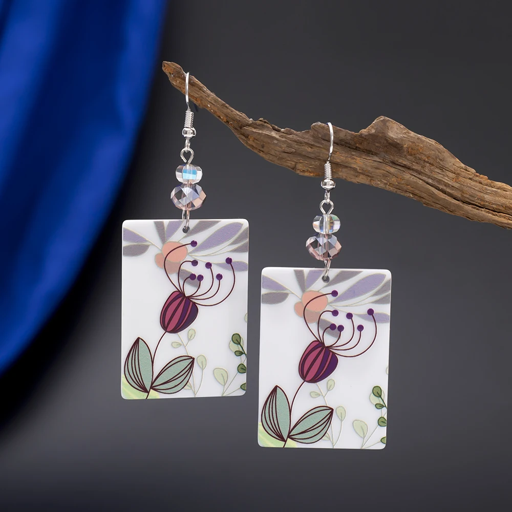 Новые модные прямоугольные акриловые серьги с цветочным принтом Relievo для женщин