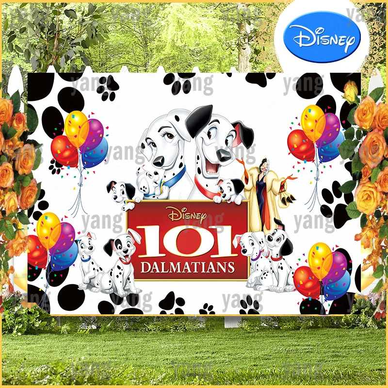 Custom Colorful Balloon Disney One Hundred and One Dalmatian Background Newborn Birthday Party Supply Tapestry Backdrop Gift