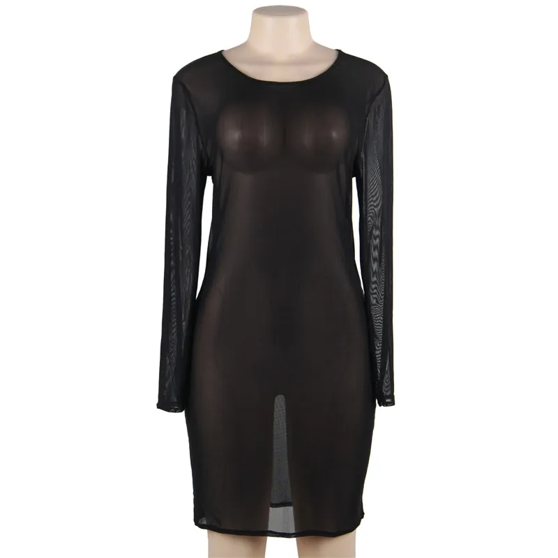 Comeondear Plus Size Womens Clothing Perspective Lingerie Gauze Long Sleeve Nachthemd Dames See Through Sexy Night Dress