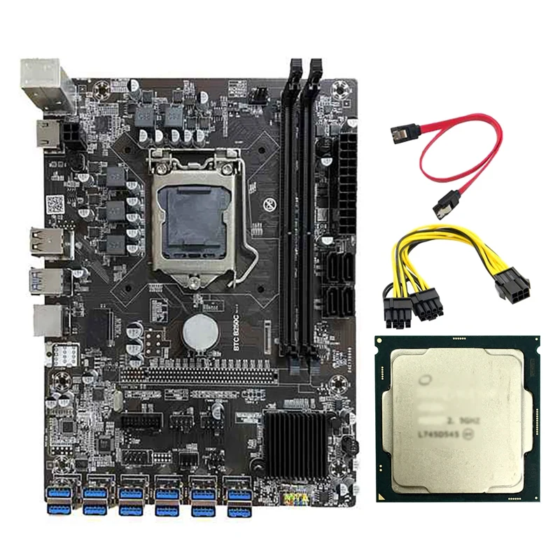 

Материнская плата B250C для майнинга BTC, 12 USB3.0 к PCI-E 16X, графический слот LGA1151 DDR4, DIMM RAM с процессором G3930/G3900 + кабель питания