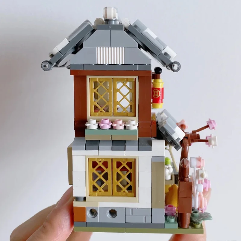 LOZ 1742 City Street Chinatown Rice Shop Store Food Restaurant Architecture Mini Blocks Bricks Building Toy for Children no Box |