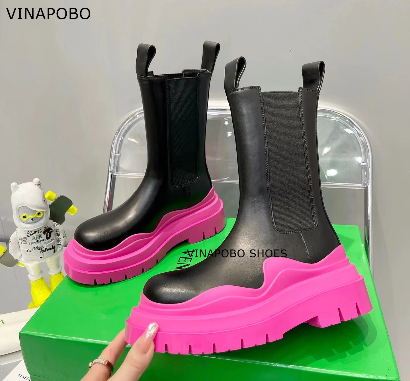 

2022 Autumn Genuine Leather Classics Ankle Boots Platform Women Round Toe Short Boot Shoes Handmade Chunky Heel Chelsea Boots