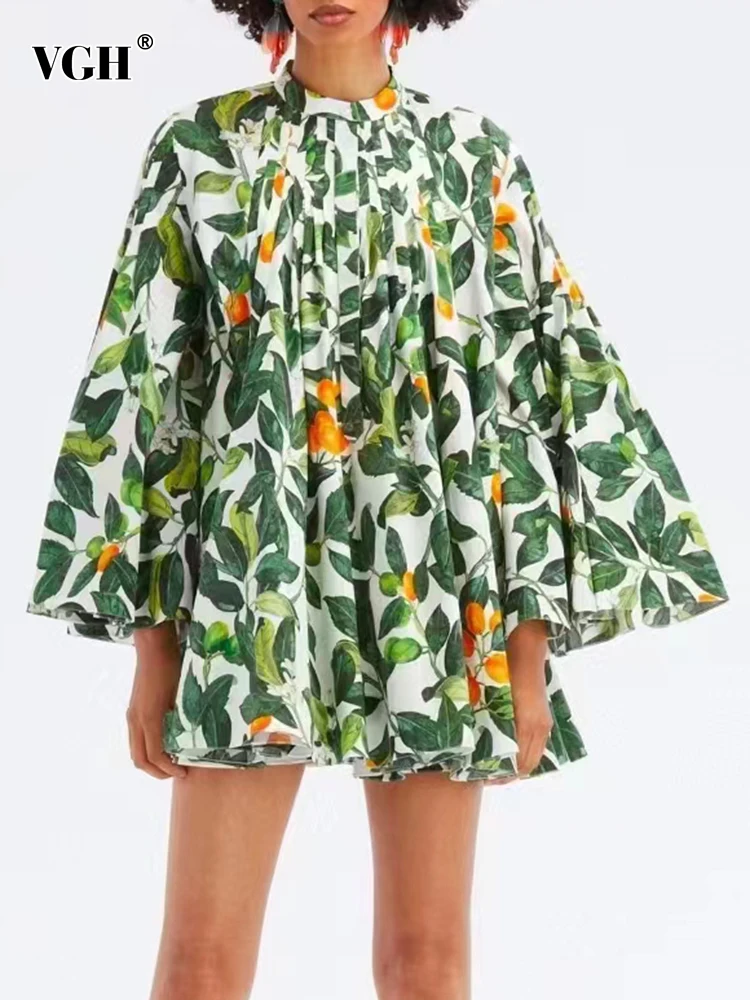 

Женское мини-платье с рюшами VGH, свободное платье с круглым вырезом, длинным рукавом и оборками, популярный цвет, одежда на весну 2023