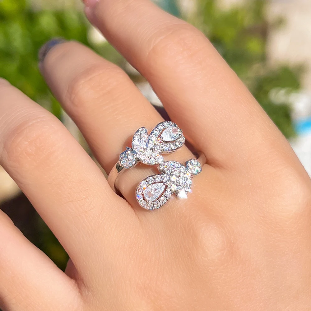 

CWWZircons яркий белый кубический цирконий форма листа регулируемые Открытые Кольца для женщин Свадебные украшения подарок R248