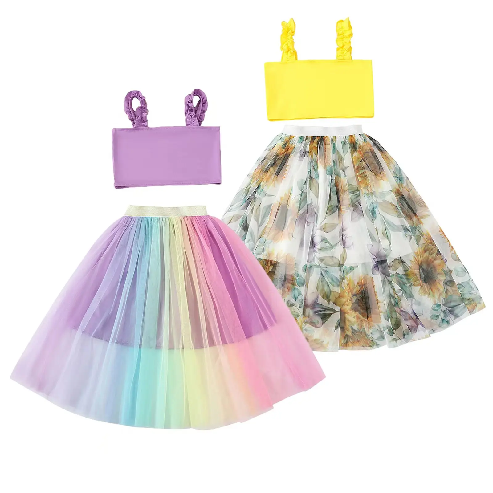 Комплект одежды для маленьких девочек 2-7 лет модный однотонный топ с кружевом