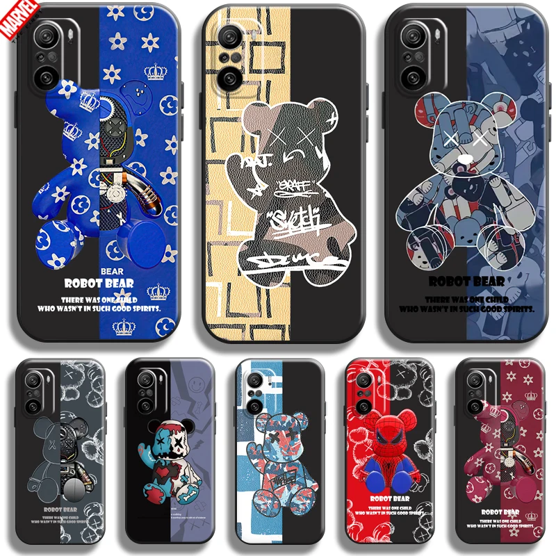 

Fashion Luxury Bear For Xiaomi Redmi K40 K40 Pro K40 Gaming Phone Case Back Soft Funda Coque Black Liquid Silicon Carcasa