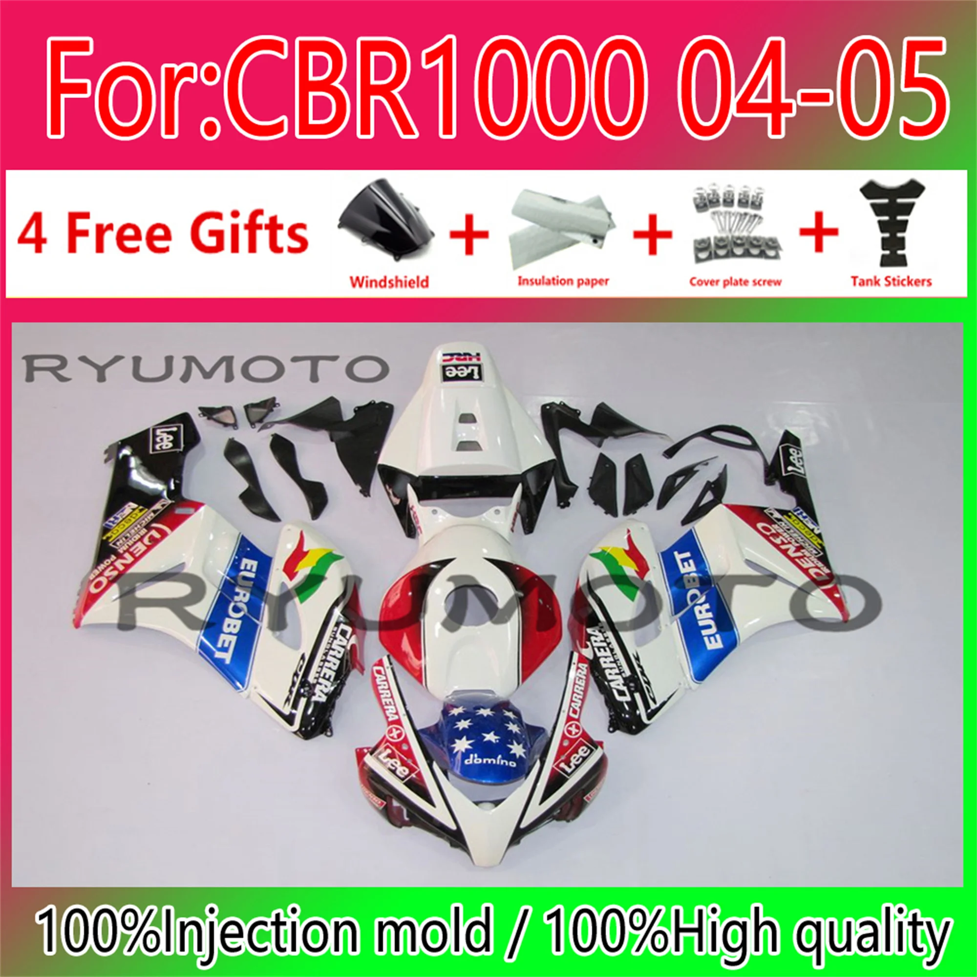 

New ABS Motorcycle Injection Mold Full Fairings Kit For Honda CBR1000RR 2004 2005 fairing Cbr 1000 rr 2004 2005 Fairing
