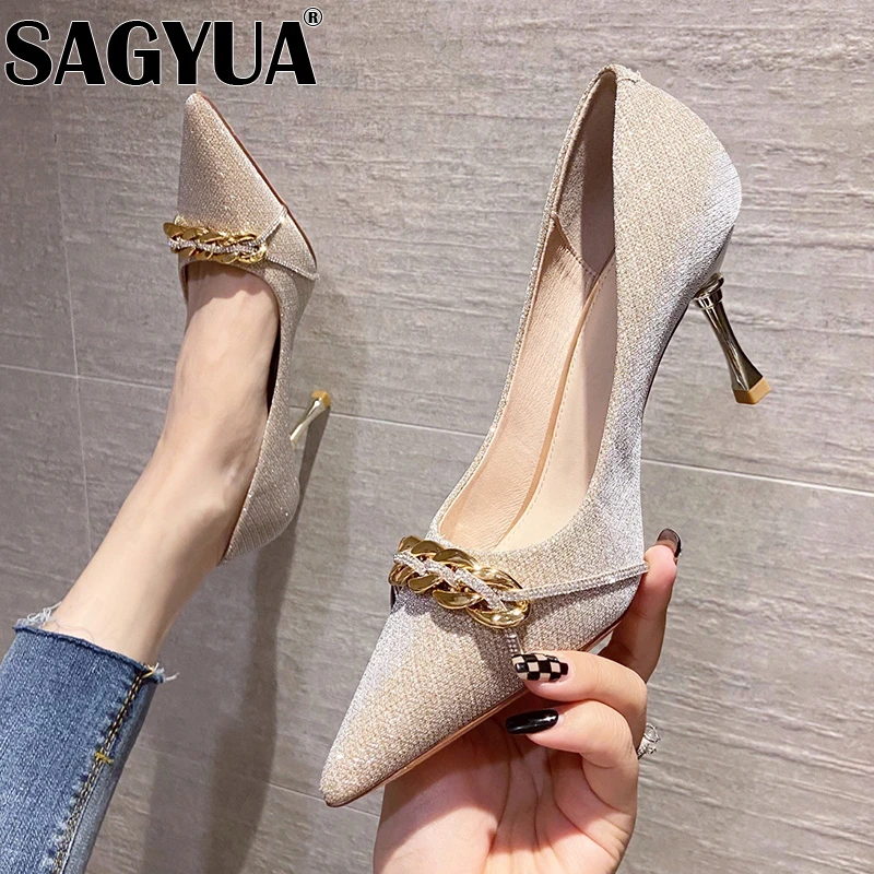 

Женские босоножки на цепочке с кристаллами, свадебные туфли на высоком каблуке, новинка весны-лета 2022, модные вечерние сексуальные туфли-ло...