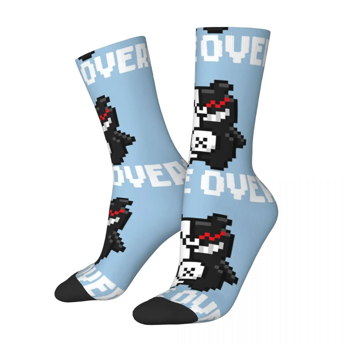 Funny Crazy Compression Sock for Men Game Over Hip Hop Vintage Monokuma Danganronpa Trigger Happy Havoc Printed Boys Crew Sock