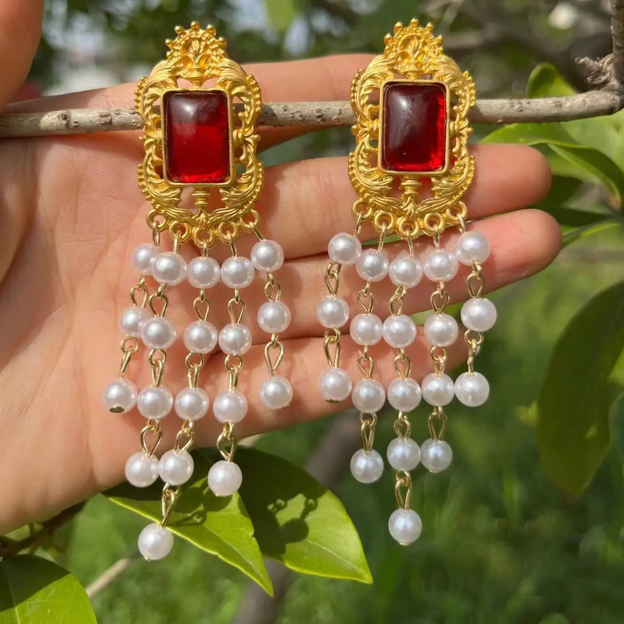 

Vintage Handmade Pearl Tassel Pendant Earrings for Women Jewelry Gifts