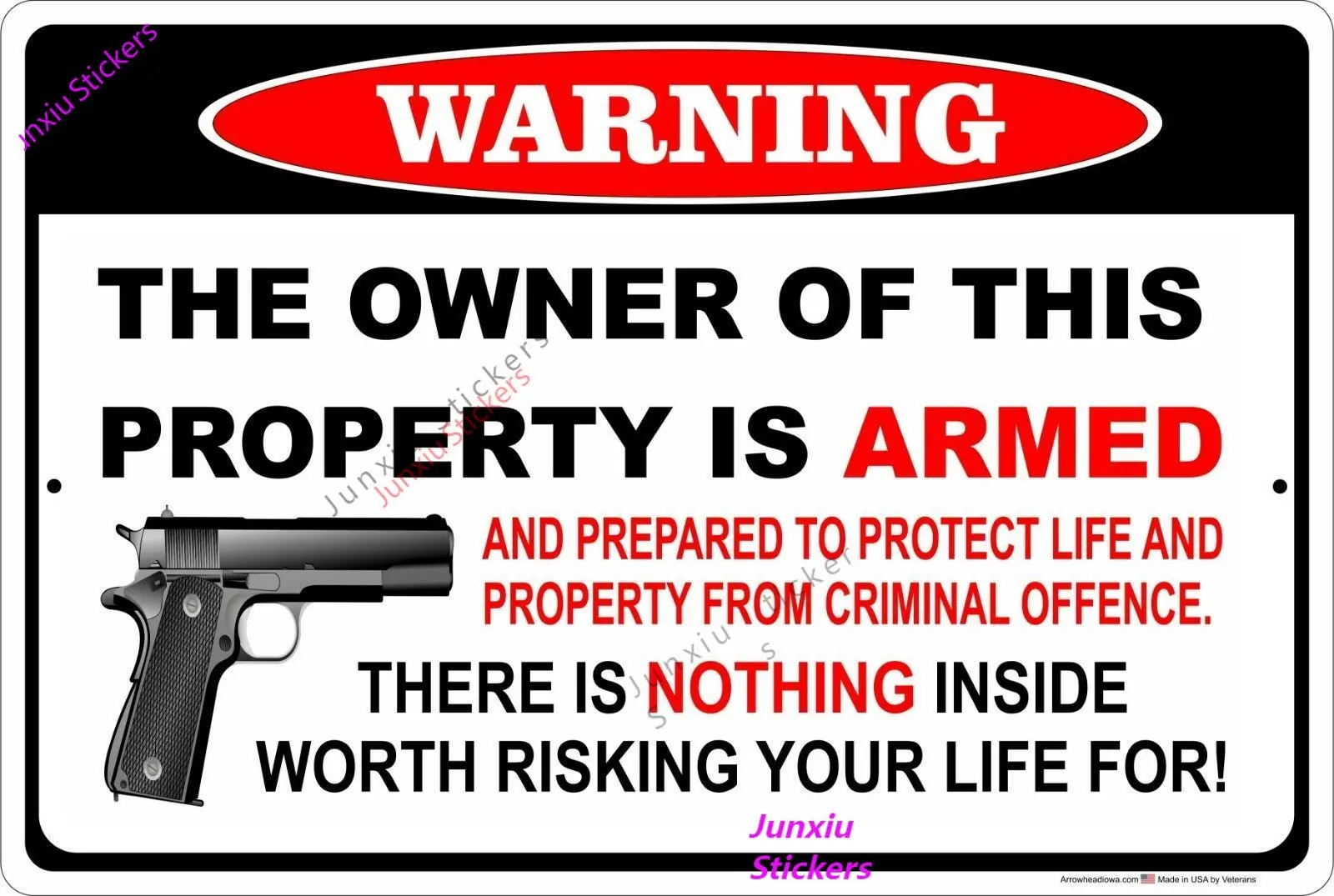 

Warning The Owner of This Property Is Armed and Prepared To Protect Metal Sign Car Decal Car Accessories Car Sticker KK10cm