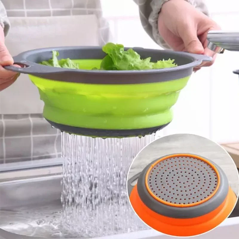 

Retractable Silicone Dish washing Drain Basket Folding Silicone Washing Basket Fruit Basket Kitchen Sink Drain Baskets
