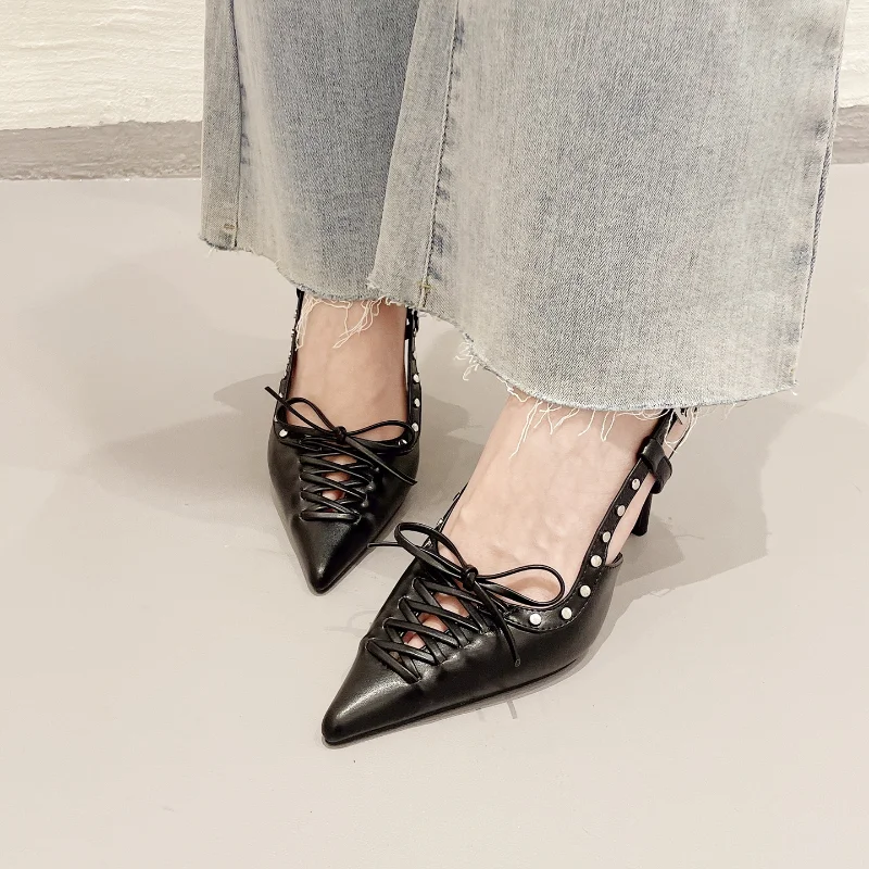 

Туфли женские с ремешком на пятке, перфорацией и перекрестной шнуровкой, туфли-лодочки, элегантные модные босоножки, весна-лето