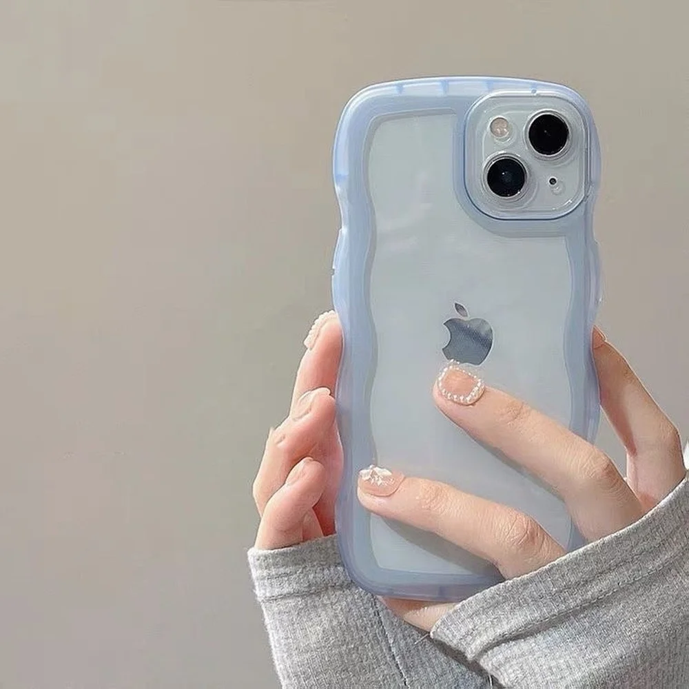 

Luxury Transparent Wave Frame Phone Case for iPhone 13 12 11 Pro Max X Xr Xs Max 8 7 Plus SE 2020 Soft Silicone Shockproof Cover