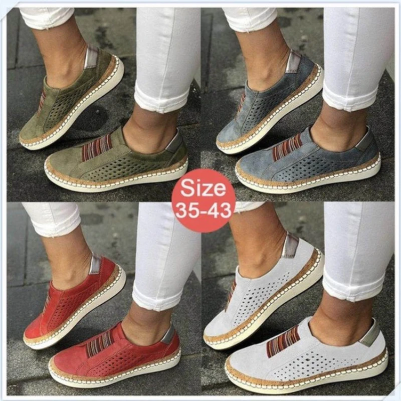 

Women Slip on Sneakers Shallow Loafers Vulcanized Shoes Breathable Hollow Out Casual Ladies Shoes Woman Plus Size Dropship
