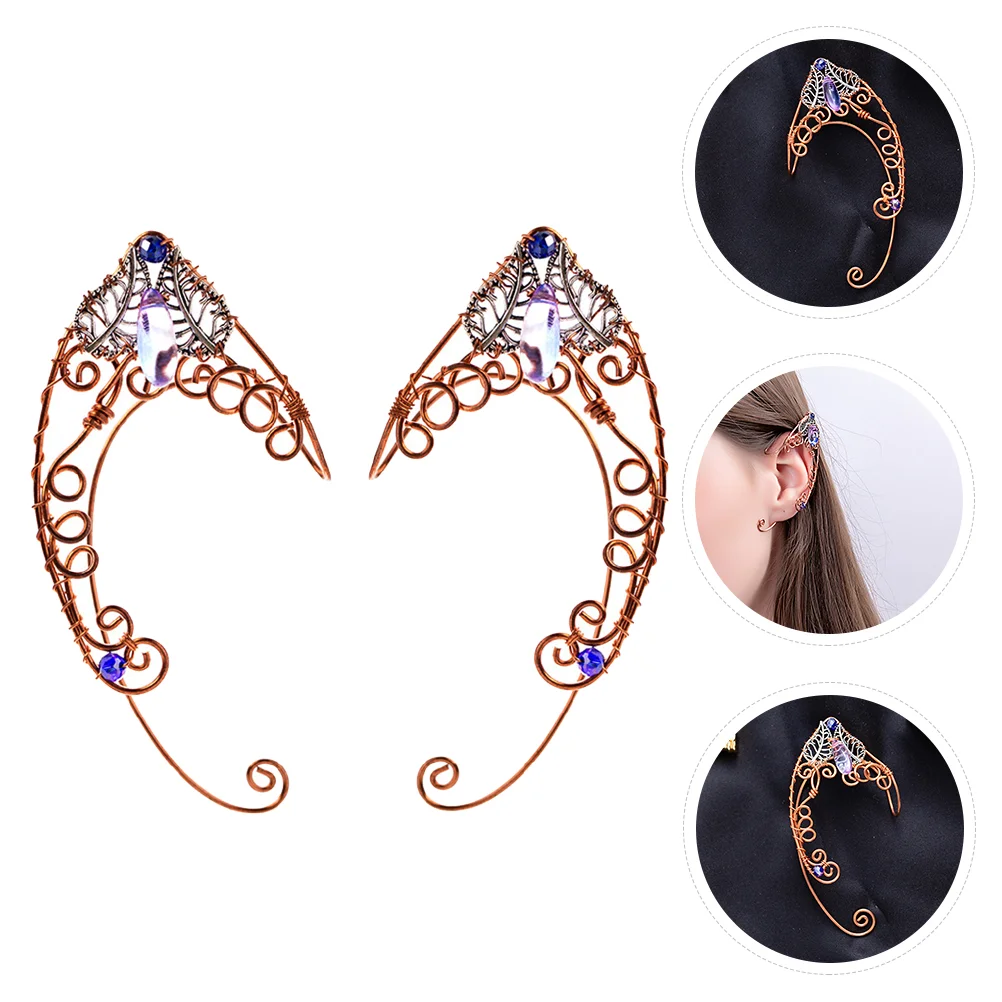 

Vintage Elf Ear Clip Girl Clips Elves Cuffs Fairy Wing Earrings Metal (Copper) Women Decor Bone Pearl Hoop