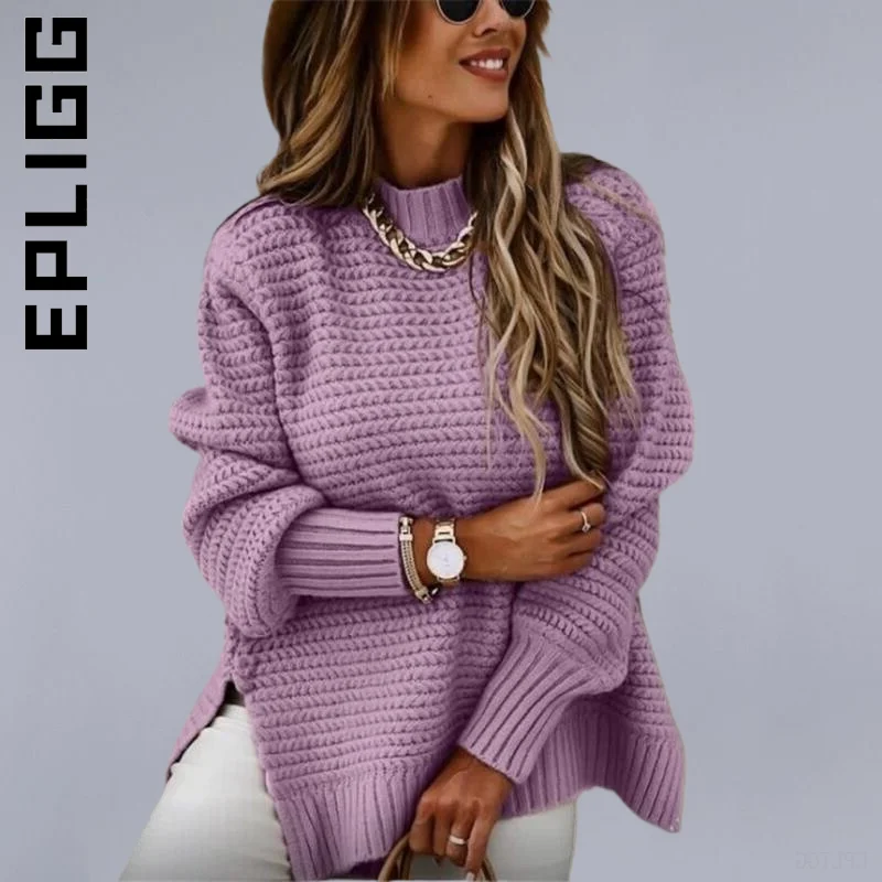Женский свитер Epligg новый вязаный Универсальный Топ с длинным рукавом для девочек