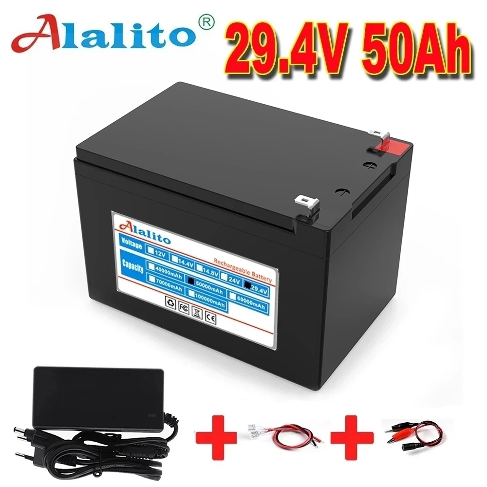 

24V 7S 4P 50000 MAH high power 50Ah 18650 lithium battery with BMS 29,4v electric bicycle battery for various tools+charger