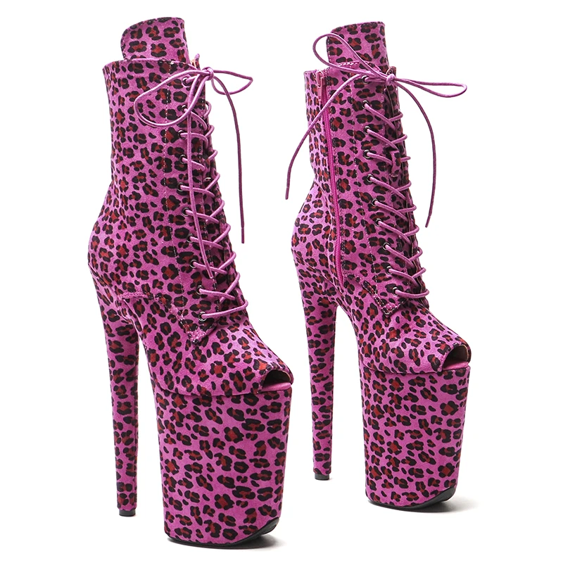 

Leecabe 23CM/9inches Leopard print Super High Heel Pole Dancing Ankle Boots Lacing Fashion Club Stage Performance boots 3B