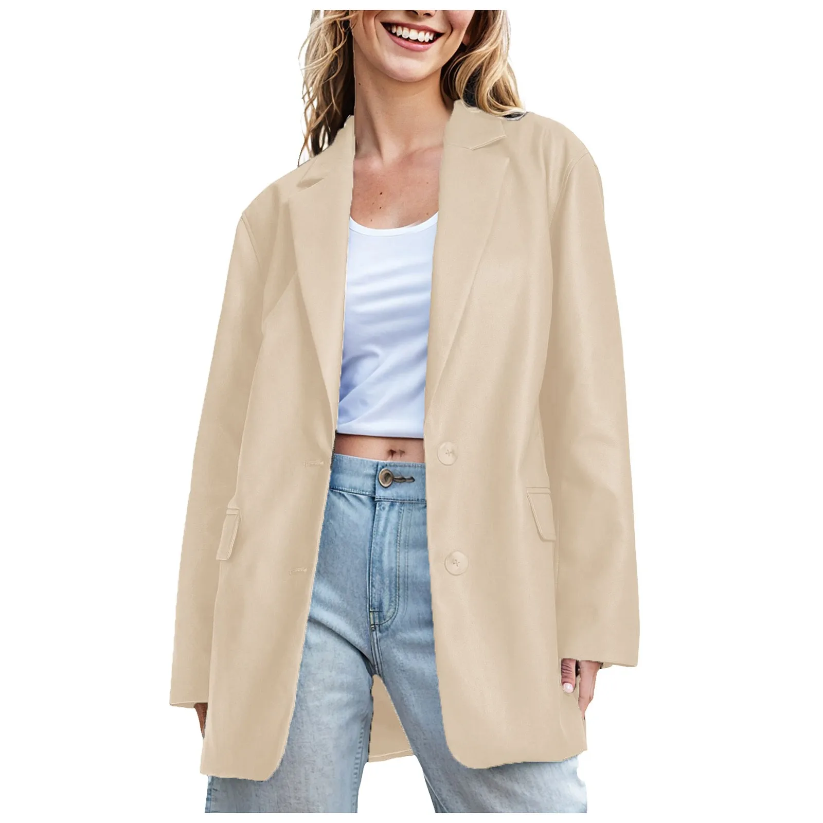 Женский пиджак из искусственной кожи с индивидуальным воротником и длинными