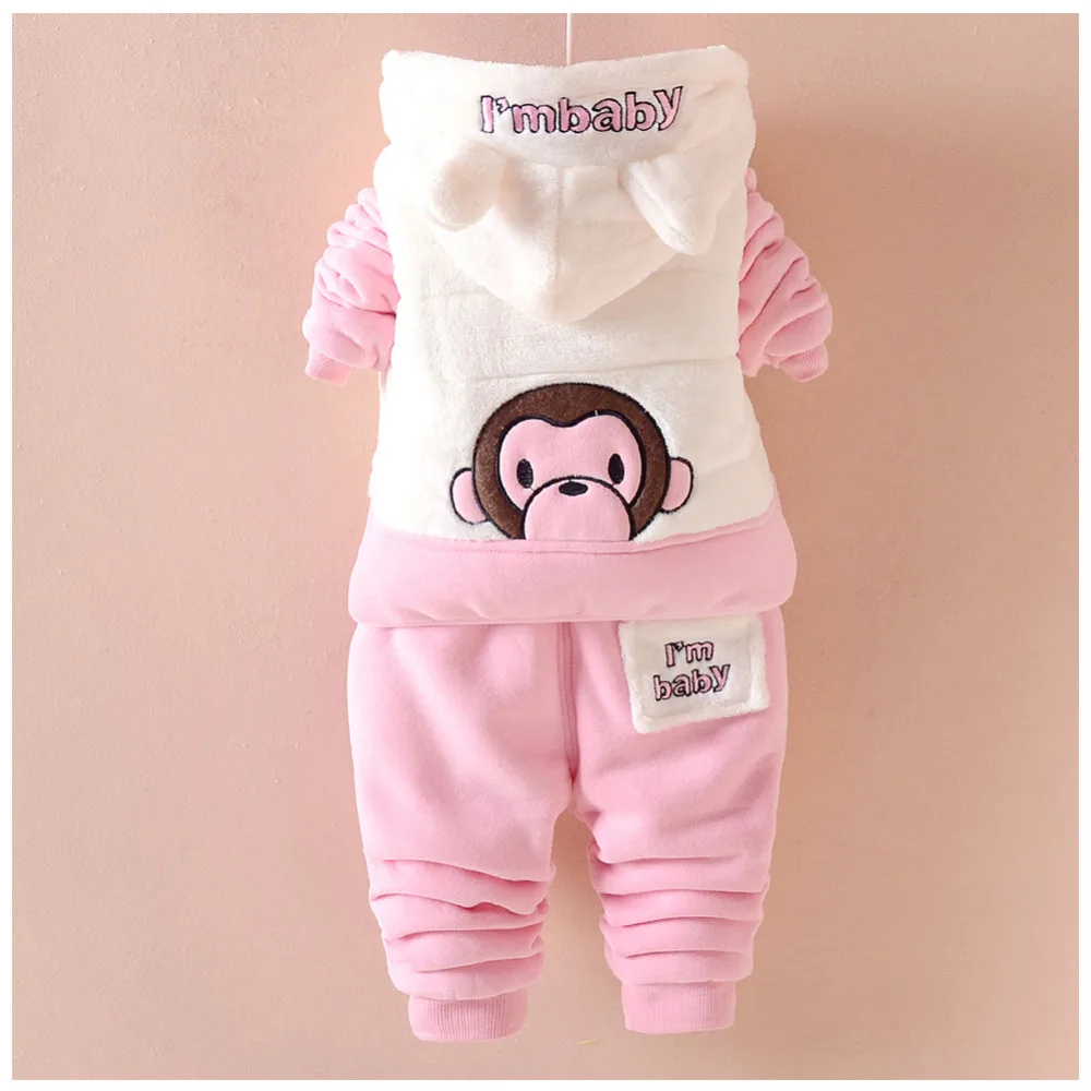 Baby Suits Coat Pants Hooded Vest Set for Toddlers Cartoon Animals Flannel Cotton Clothing Winter Girls 3-Piece Warm Outfits