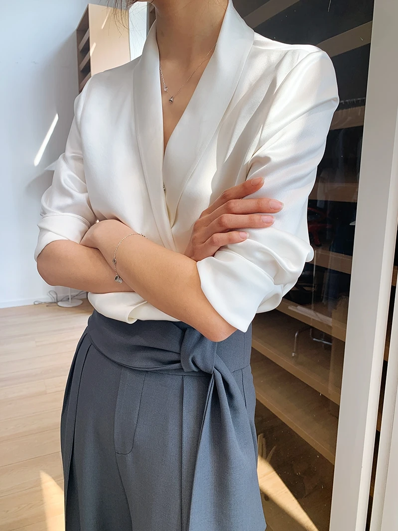 

SuperAen 2022 Spring Solid Simple Office Lady Shirts Full All Match Casual Women-blouses