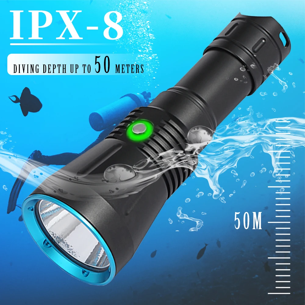 Фонарик для дайвинга FUNNYDEER DA16S P70 светодиодный фонарик с аккумулятором 18650 26650 лм
