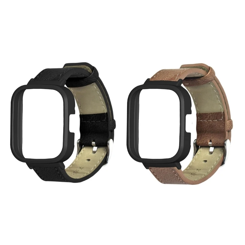 

M6CA For Redmi Watch 3 Leather Band with Case, Women Men Leather Strap Protective Cover Bumpers with Strap