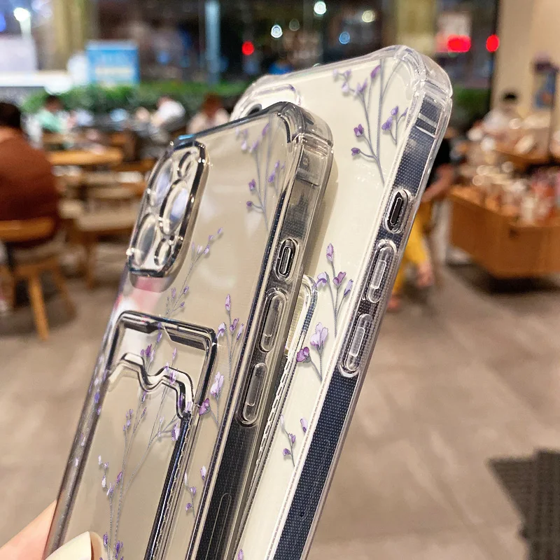 Фото Чехол для iPhone 17 Pro Max с узором «Цветы сливы», прозрачный, с держателем для карт, для iPhone 11, 12, 13, 14, 15, 16 Pro Max, XS, X №4