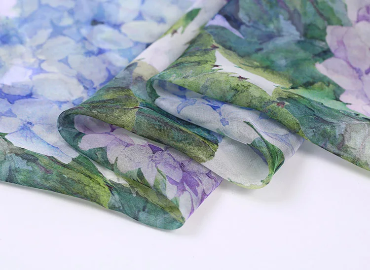 Зеленая ортензия натуральный шелк шифон плюшевая тканьдля платья ткани тюль