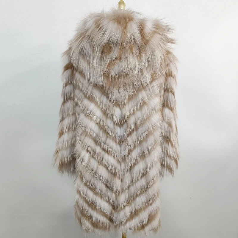 100% Real Silver Fox Fur Classic Coat Knitted Lining  Coat Fashion Fur Jacket Stripe Style Clothing Autumn Winter Women's Top
