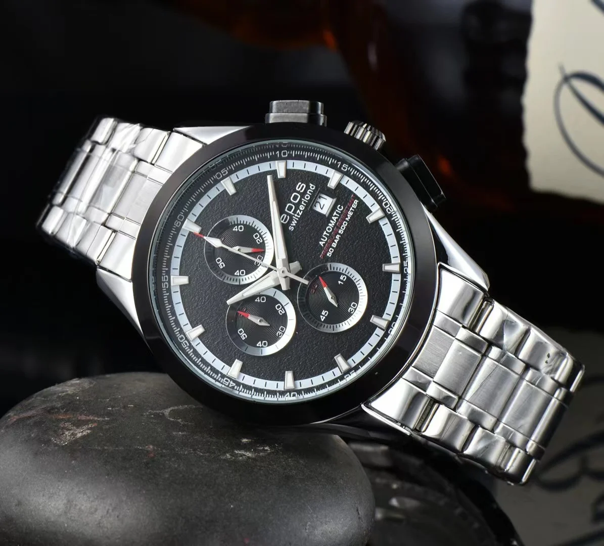 

New Casual EPOS Watch Racing Dashboard Design Multifunctional Chronograph High Quality Leather Strap Quartz Movement Men's Watch