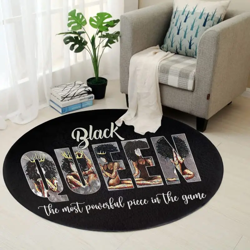 

3D Printed African American Girl Black Art Round Carpet American Queen Inspirational Art Living Room Decor Bedroom Yoga Mat
