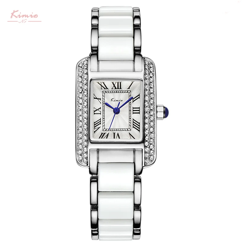 

7616 Kimio Brand Women Quartz Watches Silver Diamond Pearl Dial Dress Wristwatch Female Classic Imitation Ceramics Watch montre
