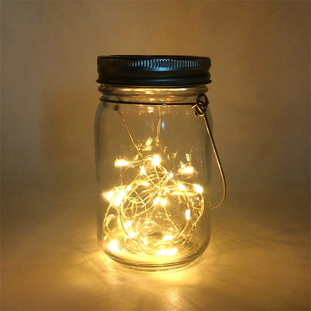 

Romantic Holiday Lights Outdoor Lighting String Fairyl Mason Jar Bottle Solar Lamps Table Home Decorative 20LED Lid Light